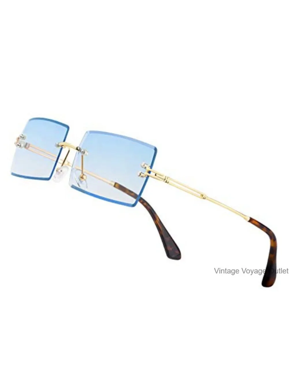 Rimless Rectangle Sunglasses UV400 Protection Metal Frame Unisex
